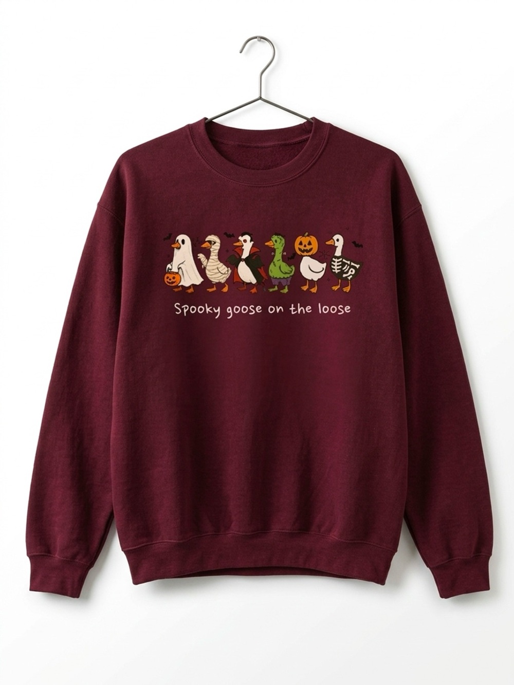Gildan Burgundy Spooky Goose Graphic Crewneck Sweatshirt - Picture 2 of 5